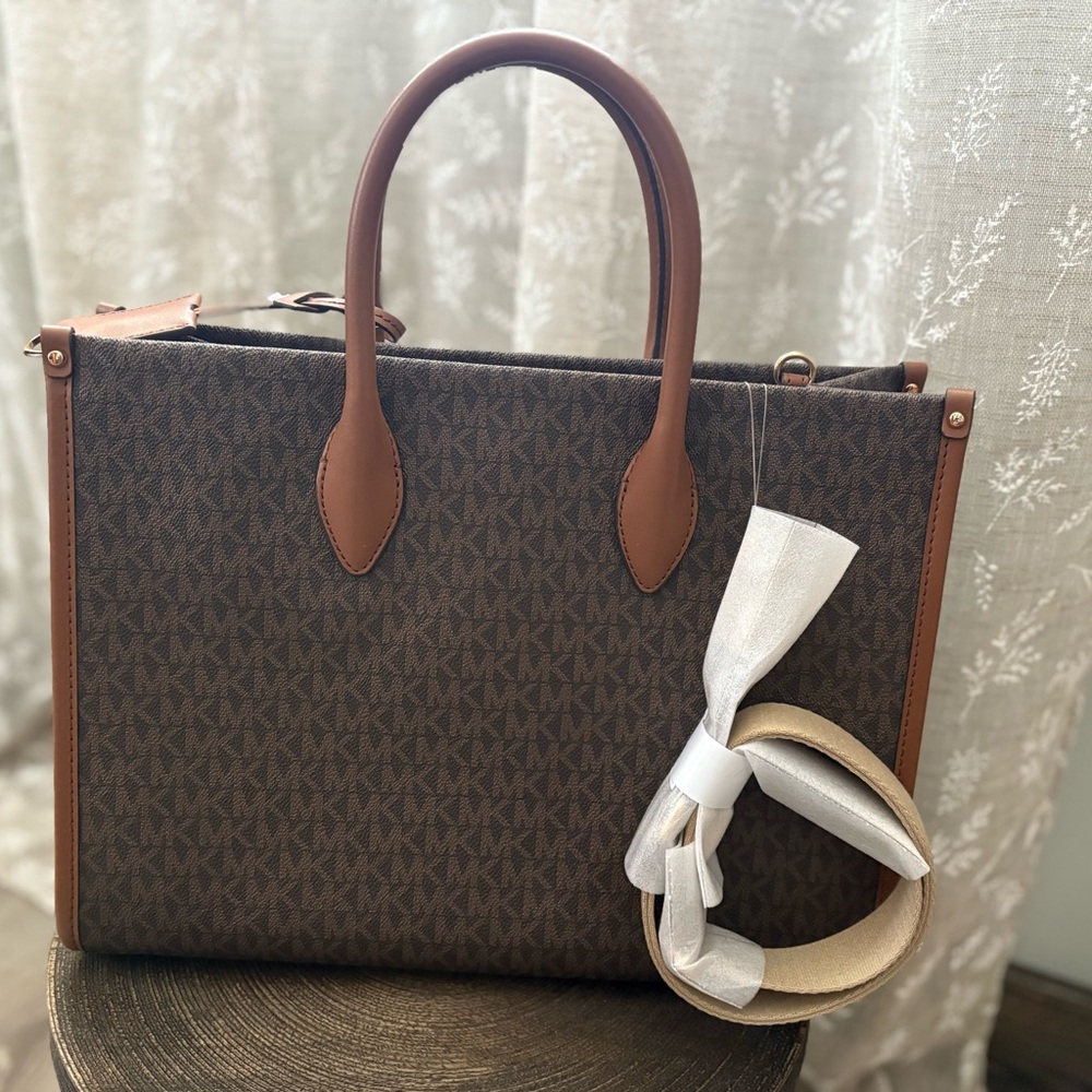 Michael Kors Brown Satchel with Signature Pattern